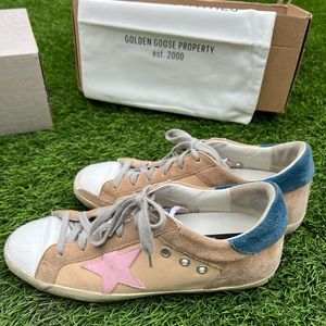 Golden Goose Beige Superstar with Pink Star (Mixed Leather)
